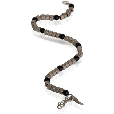Bracelet Mano J en titane, or blanc et onyx