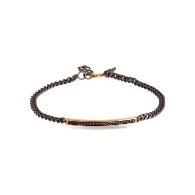 Bracelet gourmette Mano J en titane, or rouge et diamants noirs