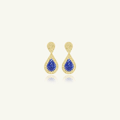 Boucles d'oreilles Sàntibé Bijoux Mini Baker en laiton, métal doré et perles bleu