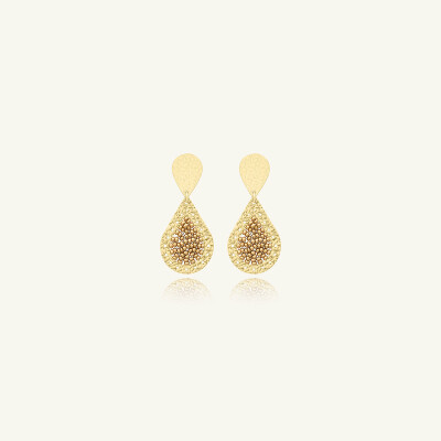 Boucles d'oreilles Sàntibé Bijoux Mini Baker en laiton, métal doré et perles champagne