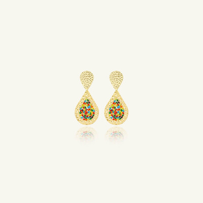 Boucles d'oreilles Sàntibé Bijoux Mini Baker en laiton, métal doré et perles multicolore
