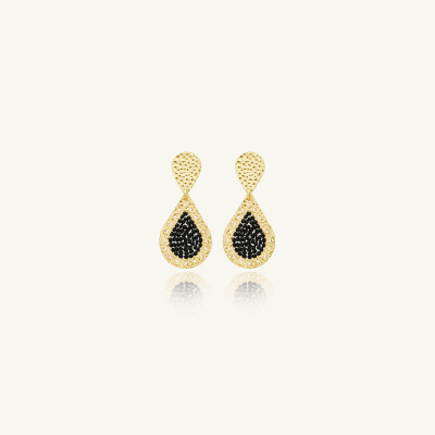 Boucles d'oreilles Sàntibé Bijoux Mini Baker en laiton, métal doré et perles noir