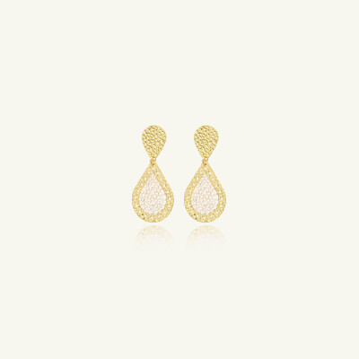Boucles d'oreilles Sàntibé Bijoux Mini Baker en laiton, métal doré et perles sable