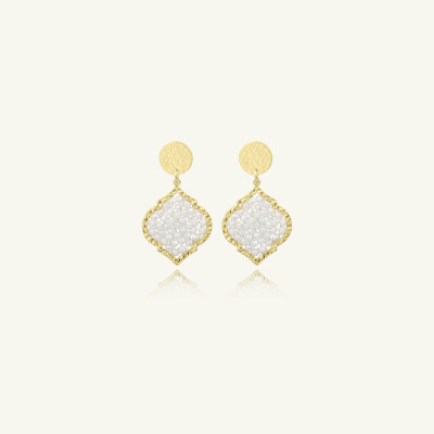 Boucles d'oreilles Sàntibé Bijoux Mini Diamante en laiton, métal doré et perles blanc