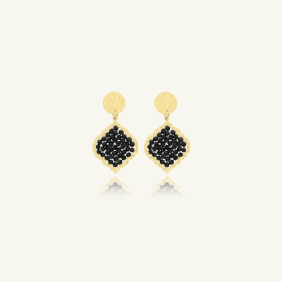 Boucles d'oreilles Sàntibé Bijoux Mini Diamante en laiton, métal doré et perles noir