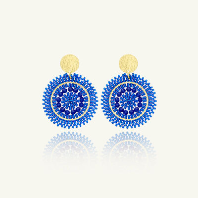 Boucles d'oreilles Sàntibé Bijoux Mini Espagnola en laiton, métal doré et perles bleu