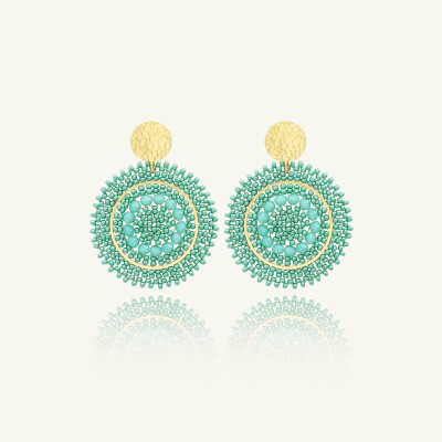 Boucles d'oreilles Sàntibé Bijoux Mini Espagnola en laiton, métal doré et perles vert d'eau