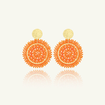 Boucles d'oreilles Sàntibé Bijoux Mini Espagnola en laiton, métal doré et perles orange