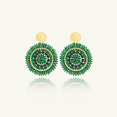Boucles d'oreilles Sàntibé Bijoux Mini Espagnola en laiton, métal doré et perles vert