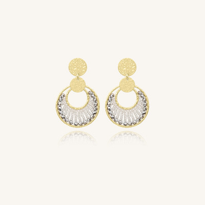 Boucles d'oreilles Sàntibé Bijoux Mini Luna en laiton, métal doré et perles argent