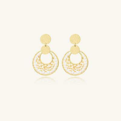 Boucles d'oreilles Sàntibé Bijoux Mini Luna en laiton, métal doré et perles blanc doré