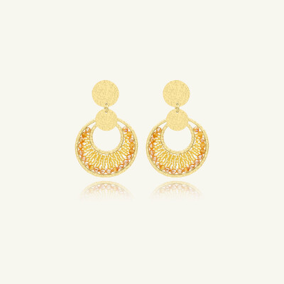 Boucles d'oreilles Sàntibé Bijoux Mini Luna en laiton, métal doré et perles doré