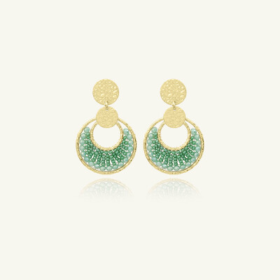 Boucles d'oreilles Sàntibé Bijoux Mini Luna en laiton, métal doré et perles vert d'eau