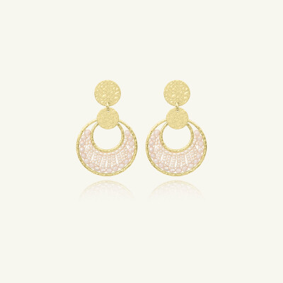 Boucles d'oreilles Sàntibé Bijoux Mini Luna en laiton, métal doré et perles sable