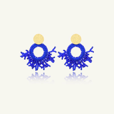 Boucles d'oreilles Sàntibé Bijoux Mini Pacifico en laiton, métal doré et perles bleu