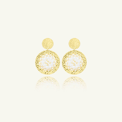 Boucles d'oreilles Sàntibé Bijoux Mini Patagona en laiton, métal doré et perles blanc doré