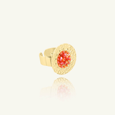 Bague Sàntibé Bijoux Patagona Mini en laiton, métal doré et perles corail