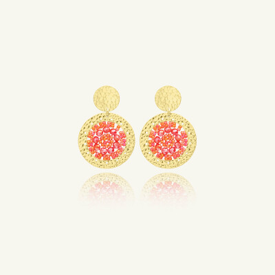 Boucles d'oreilles Sàntibé Bijoux Mini Patagona en laiton, métal doré et perles corail