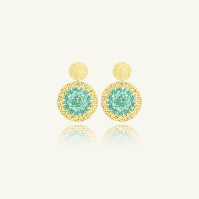 Boucles d'oreilles Sàntibé Bijoux Mini Patagona en laiton, métal doré et perles vert d'eau