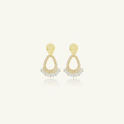 Boucles d'oreilles Sàntibé Bijoux Mini Rio en laiton, métal doré et perles blanc doré