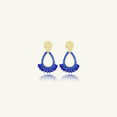 Boucles d'oreilles Sàntibé Bijoux Mini Rio en laiton, métal doré et perles bleu