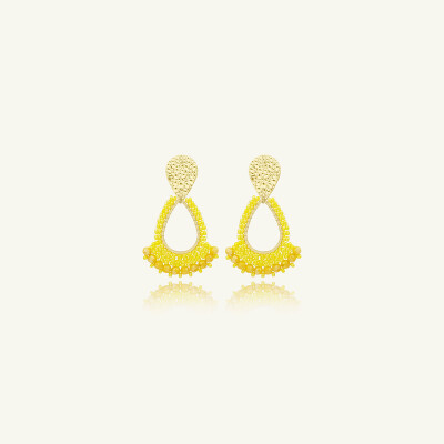 Boucles d'oreilles Sàntibé Bijoux Mini Rio en laiton, métal doré et perles jaune