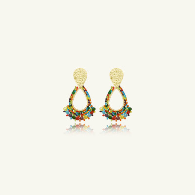 Boucles d'oreilles Sàntibé Bijoux Mini Rio en laiton, métal doré et perles multicolore