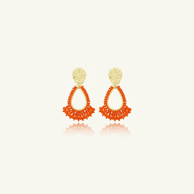 Boucles d'oreilles Sàntibé Bijoux Mini Rio en laiton, métal doré et perles orange