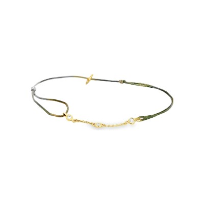 Bracelet en textile, or jaune et diamants