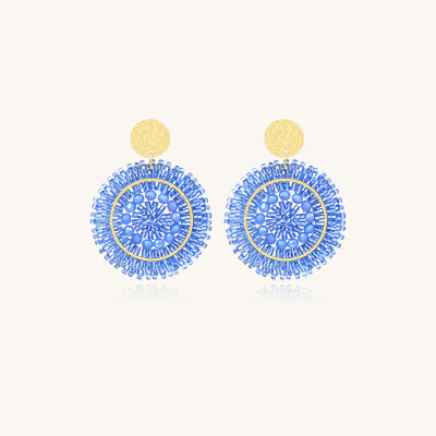 Boucles d'oreilles Sàntibé Bijoux Mini Espagnola en laiton, métal doré et perles céleste