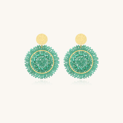 Boucles d'oreilles Sàntibé Bijoux Mini Espagnola en laiton, métal doré et perles vert demoiselles