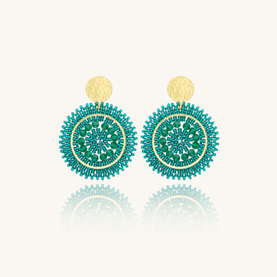 Boucles d'oreilles Sàntibé Bijoux Mini Espagnola en laiton, métal doré et perles vert émeraude