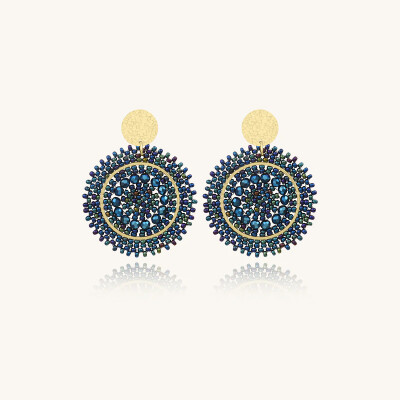 Boucles d'oreilles Sàntibé Bijoux Mini Espagnola en laiton, métal doré et perles bleu marine
