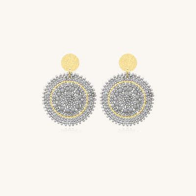 Boucles d'oreilles Sàntibé Bijoux Mini Espagnola en laiton, métal doré et perles platine