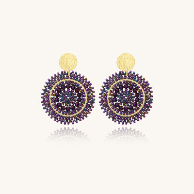 Boucles d'oreilles Sàntibé Bijoux Mini Espagnola en laiton, métal doré et perles violet nuit