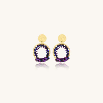 Boucles d'oreilles Sàntibé Bijoux Mini Eternelle en laiton, métal doré et perles violet nuit