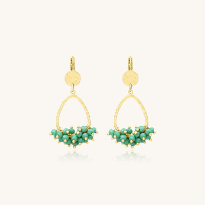 Boucles d'oreilles Sàntibé Bijoux Mini Flora en laiton, métal doré et perles vert demoiselles