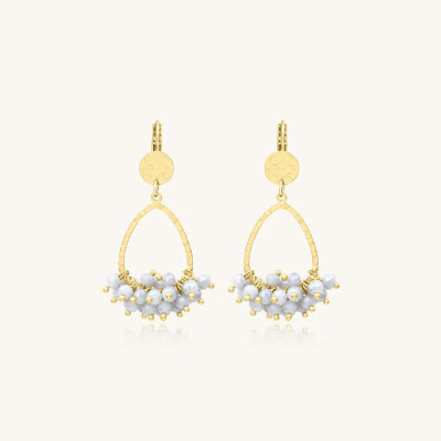 Boucles d'oreilles Sàntibé Bijoux Mini Flora en laiton, métal doré et perles platine