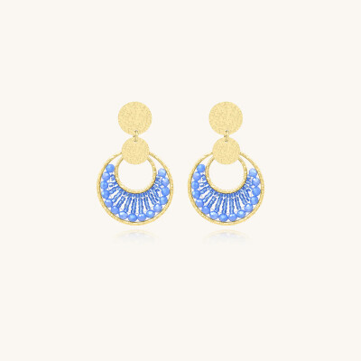 Boucles d'oreilles Sàntibé Bijoux Mini Luna en laiton, métal doré et perles céleste