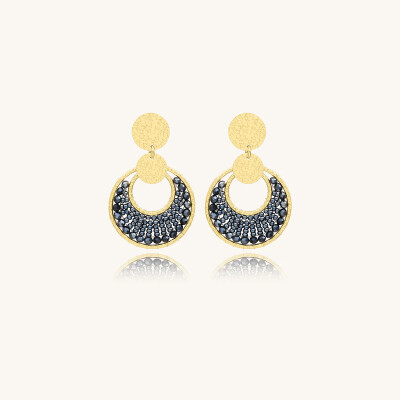 Boucles d'oreilles Sàntibé Bijoux Mini Luna en laiton, métal doré et perles gris
