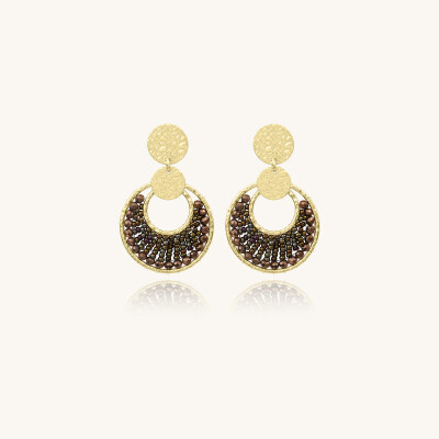 Boucles d'oreilles Sàntibé Bijoux Mini Luna en laiton, métal doré et perles noisette