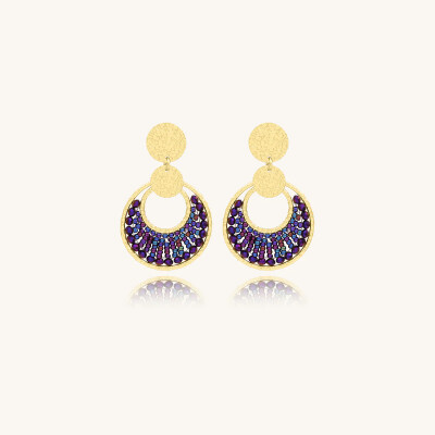 Boucles d'oreilles Sàntibé Bijoux Mini Luna en laiton, métal doré et perles violet nuit