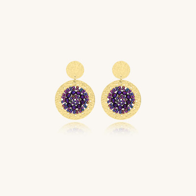 Boucles d'oreilles Sàntibé Bijoux Mini Patagona en laiton, métal doré et perles violet nuit