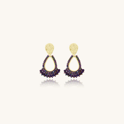 Boucles d'oreilles Sàntibé Bijoux Mini Rio en laiton, métal doré et perles violet nuit