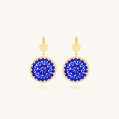 Boucles d'oreilles Sàntibé Bijoux Mini Solène en laiton, métal doré et perles bleu