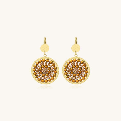 Boucles d'oreilles Sàntibé Bijoux Mini Solène en laiton, métal doré et perles champagne