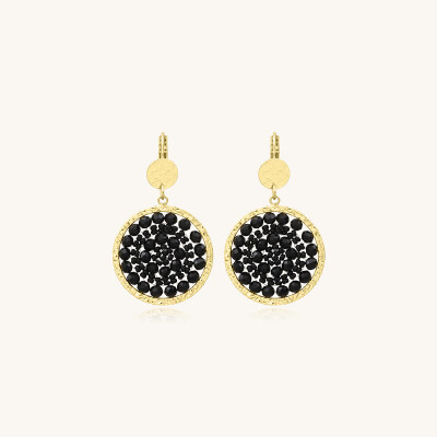 Boucles d'oreilles Sàntibé Bijoux Mini Solène en laiton, métal doré et perles noir