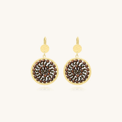 Boucles d'oreilles Sàntibé Bijoux Mini Solène en laiton, métal doré et perles noisette
