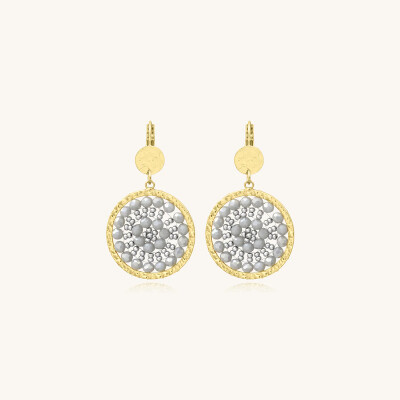 Boucles d'oreilles Sàntibé Bijoux Mini Solène en laiton, métal doré et perles platine