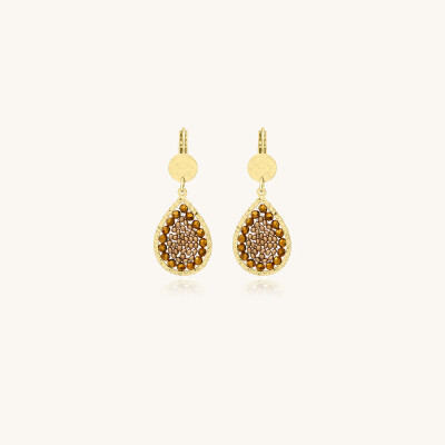 Boucles d'oreilles Sàntibé Bijoux Mini Ysé en laiton, métal doré et perles champagne